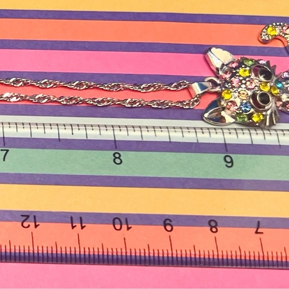 NWOT - Multi-Colored Rhinestone Kitty Necklace AND Earrings!!!! - Picture 5 of 8